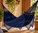 Ver imagem 2 de Rede de Dormir Casal Balanço de Algodão Premium 3,80m x 1,50m Varias Cores: Azul Marinho