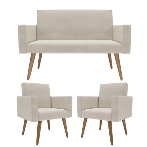 Kit Sófa 2 Lugares e 2 Poltronas para Sala de Estar Recepção Bege