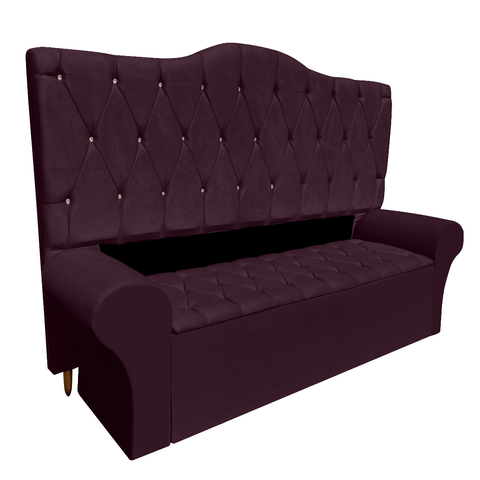 Conjunto Cabeceira King Size e Recamier Baú 198cm Calçadeira Estofado:suede Vinho