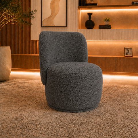 Poltrona Decorativa Bia Orgânica Boucle Recepção Sala Estar Quarto