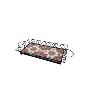 Bandeja de Mesa Retangular em Ferro com Ladrilhos