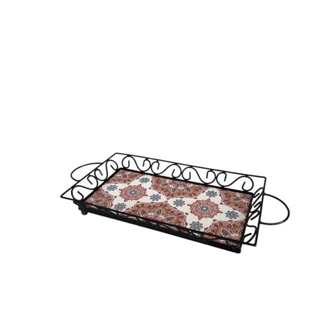 Bandeja de Mesa Retangular em Ferro com Ladrilhos