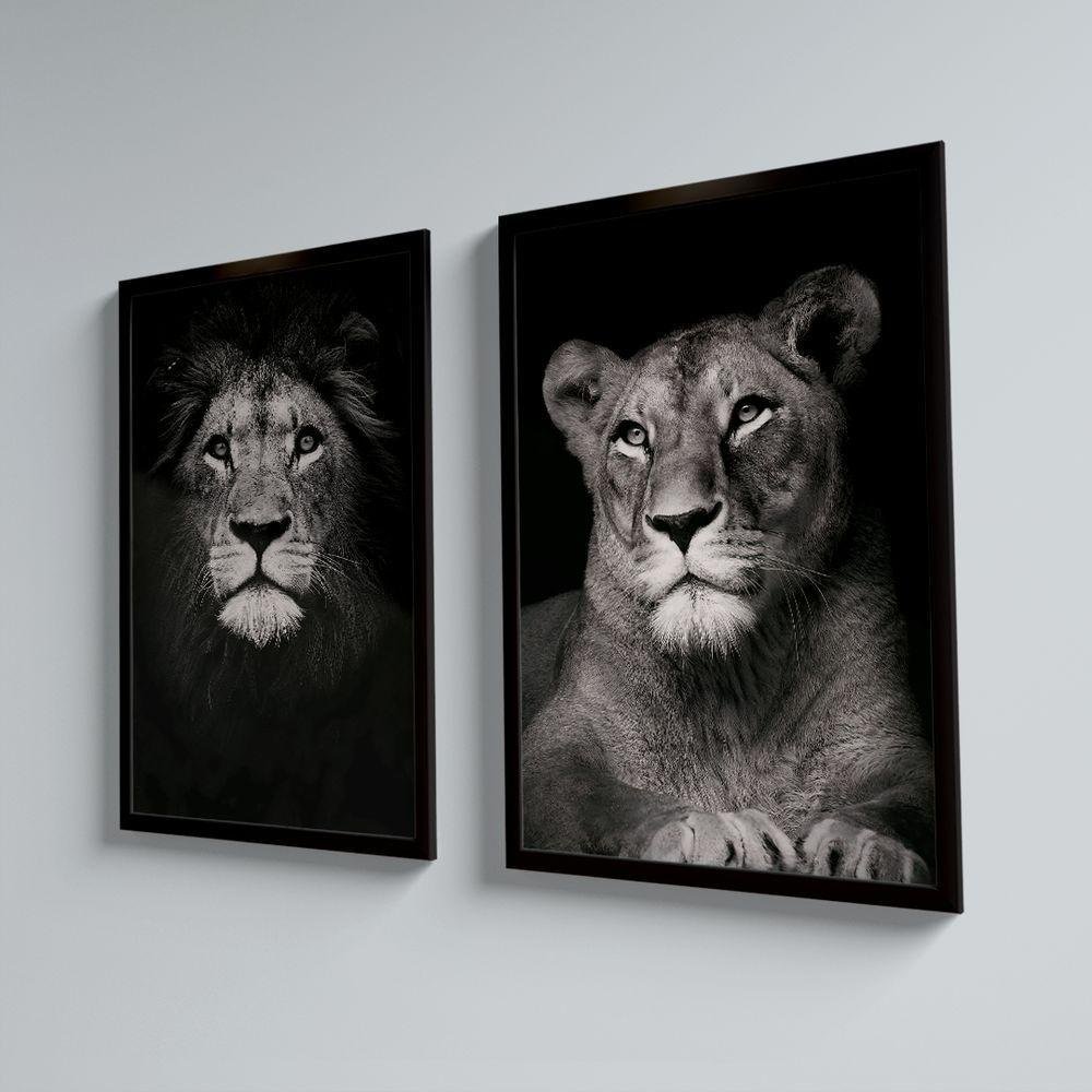 Quadro Decorativo Dupla Leão E Leoa | MadeiraMadeira