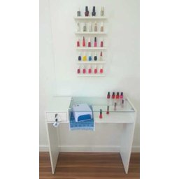 Kit Mesa Manicure Gaveta 84x80 + Carrinho Esmalteiro na Cor Branca - 7