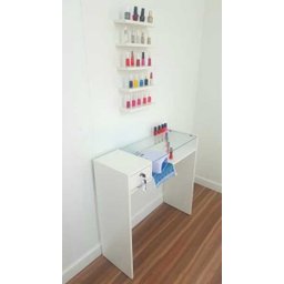 Kit Mesa Manicure Gaveta 84x80 + Carrinho Esmalteiro na Cor Branca - 6