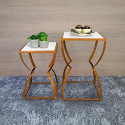 Conjunto de Mesas Laterais Mesa de Canto P/ Decoração Belt - Dourado/branco - 6