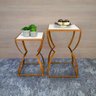 Conjunto de Mesas Laterais Mesa de Canto P/ Decoração Belt - Dourado/branco - 6