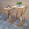 Conjunto de Mesas Laterais Mesa de Canto P/ Decoração Belt - Dourado/branco - 2