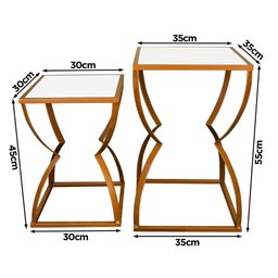 Conjunto de Mesas Laterais Mesa de Canto P/ Decoração Belt - Dourado/branco - 5