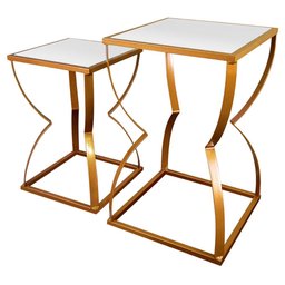 Conjunto de Mesas Laterais Mesa de Canto P/ Decoração Belt - Dourado/branco - 1