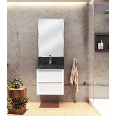 Lavatório em Porcelanato para Banheiro 50cm Top com Cuba Esculpida Preto/Black