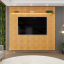 Ver imagem 1 de Painel Ripado para TV até 75 Polegadas com MDF 250cmx240cm Led Trento Marrom Cedro