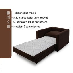 Poltrona Sofá Cama Solteiro 85cm Trento Marrom Estofama - 8