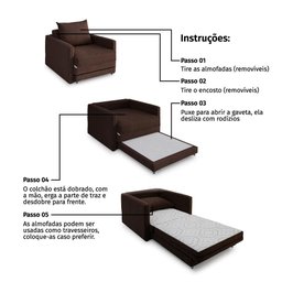 Poltrona Sofá Cama Solteiro 85cm Trento Marrom Estofama - 6