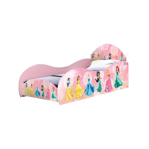 Cama Solteiro Princesas Rosa MDF com Proteção Lateral para Quarto Infantil Menina Segura Linda