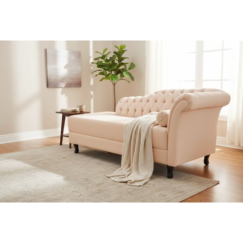 Recamier Decorativo Divã Styllus Lado Esquerdo Couro Bege