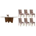 Ver imagem 1 de Conjunto: Mesa Sala Jantar Nevada Curvo 180cm + 6 Cadeiras Maldivas Madeira Naturale/off White -