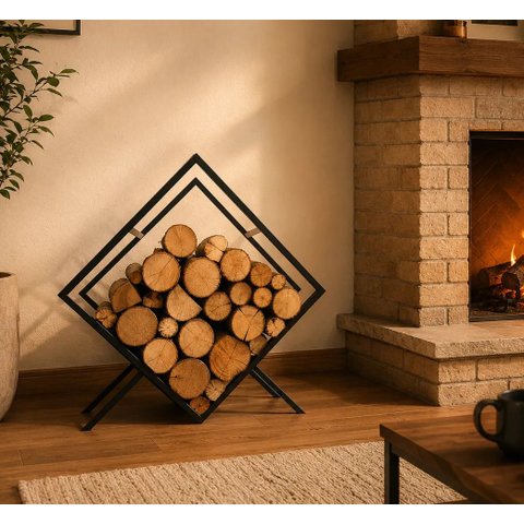 Porta Lenha 78cm Lareira Suporte Organizador Grande de Ferro