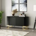 Ver imagem 1 de Balcao Buffet 2 Portas Pé Aço Carbono Dourado Light Vidro Pintado Preto Arkadina 1600