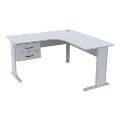 Mesa L Estação Escritório 130x130 com Gavetas e Chave Cinza - 1