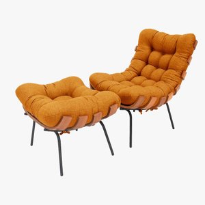 Poltrona Costela Premium + Puff Decorativo Luxo Veludo Terracota