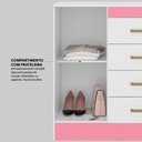 Ver mais imagens de Cômoda 4 Gavetas 1 Porta com Rodizios Montevidéu - Branco/rosa/branco