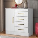 Ver imagem 1 de Cômoda 4 Gavetas 1 Porta com Rodizios Montevidéu - Branco/rosa/branco