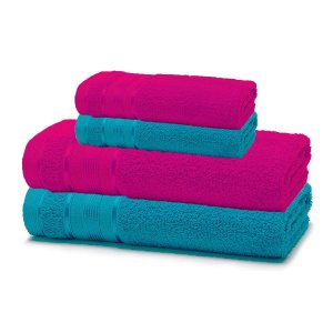Jogo de Toalha 4 Peças - Banhão - Brilhante - 100% Algodão - Brk Cor: Pink / Turquesa