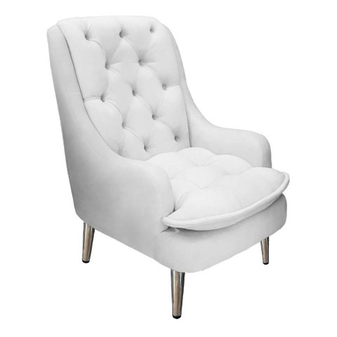 Poltrona Decorativa Lille Pés Cromados Suede Branco Dominic Decor