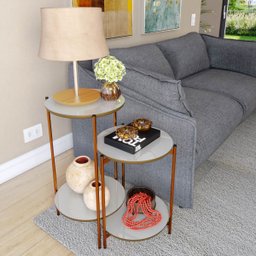 Conjunto de Mesa Lateral Moderna Retro para Sala de Estar:off White Nature - 2