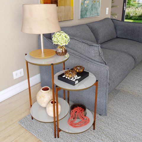 Conjunto de Mesa Lateral Moderna Retro para Sala de Estar:off White Nature