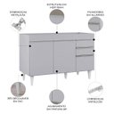Ver imagem 3 de Balcão de Cozinha para Pia 120cm 3 Portas sem Tampo Michigan Cinza Claro - Lumil Lumil Móveis