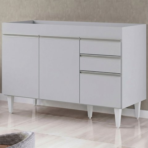 Balcão de Cozinha para Pia 120cm 3 Portas sem Tampo Michigan Cinza Claro - Lumil Lumil Móveis