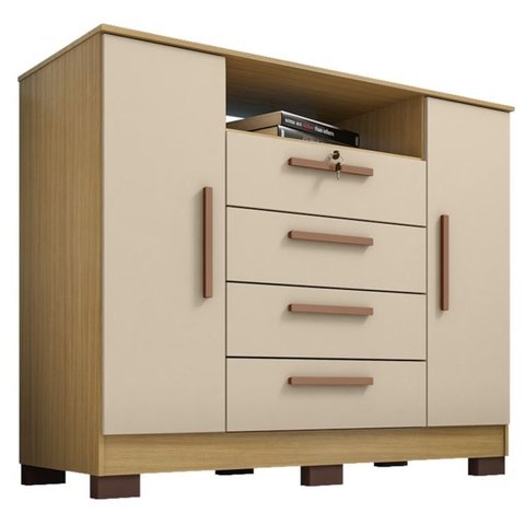 Comoda Rack 2p 4g Madri 121 Cm Carvalho Am Off White Incp