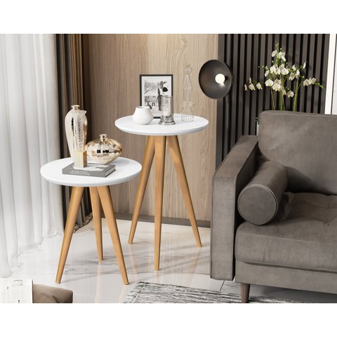 Conjunto 2 Mesas Retrô Pés Palito Duda California - Branco - Comprar Moveis em Casa