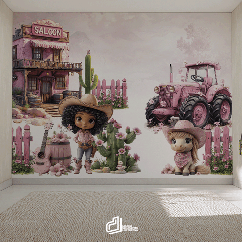 Papel de Parede Painel Velho Oeste Rosa