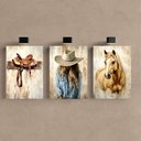Ver imagem 2 de Kit 3 Quadro Decorativo Cavalo Aquarela Aestethic Moderno Qualidade Premium 40x28cm