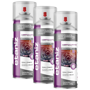 Kit 3 Lubrificante de Corrente de Moto Spray Etaniz 300ml