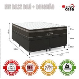 Cama Box Baú Casal Bipartido + Colchão Paris Molas Ensacadas Pocket - 66x138x188cm - Jacquard - 2