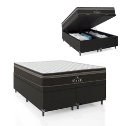 Cama Box Baú Casal Bipartido + Colchão Paris Molas Ensacadas Pocket - 66x138x188cm - Jacquard - 1