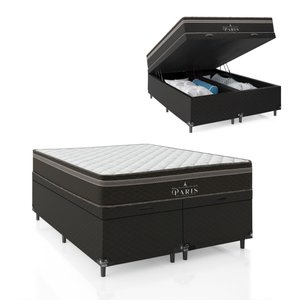 Cama Box Baú Casal Bipartido + Colchão Paris Molas Ensacadas Pocket - 66x138x188cm - Jacquard