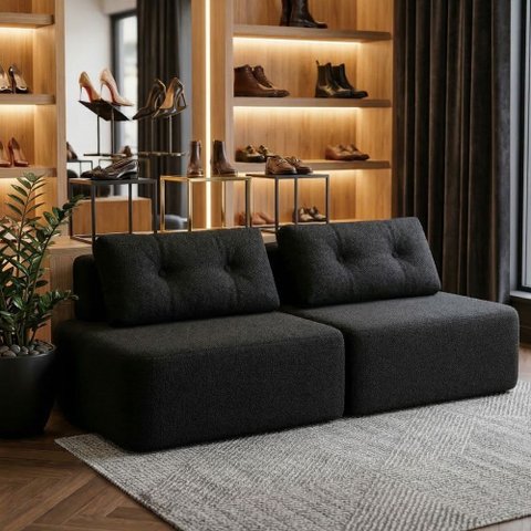 Sofá Modular Cielo 240cm Recepção Loja Sala de Estar Bouclê Preto - Montanari'S Decor