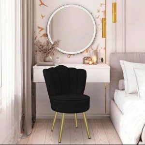 Cadeira para Studio Maquiagem Clinica Estética com Pés Dourado Veludo Preto Bz Home Decor