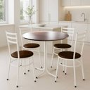 Ver imagem 2 de Mesa de Jantar Redonda 80cm Imbuia com 4 Cadeiras Estofada Branca
