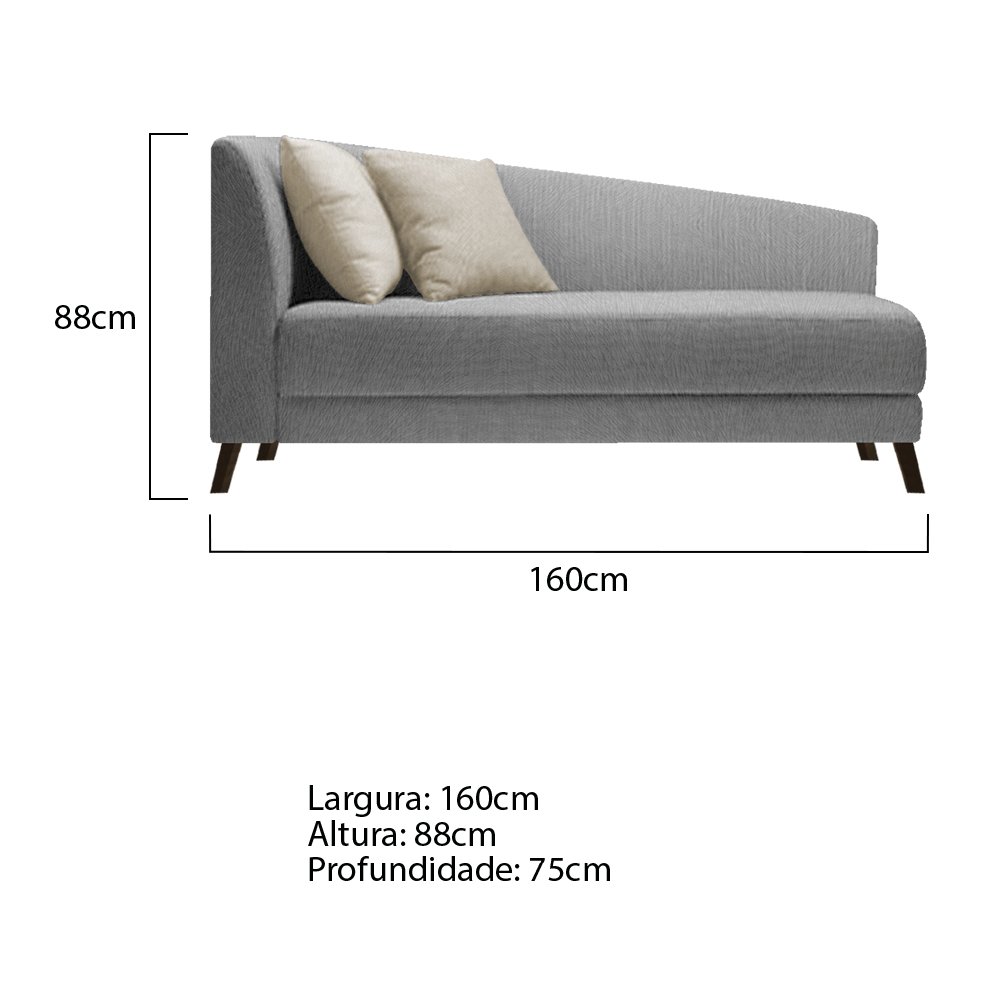 Recamier Heitor 160cm com Almofada Lado Direito Suede - ADJ Decor - Cinza/Bege - 2