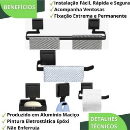 Kit Acessórios de Banheiro Ventosa Preto 5 Peças Duplo F.max - 5