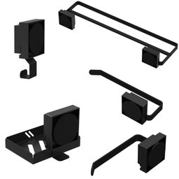 Kit Acessórios de Banheiro Ventosa Preto 5 Peças Duplo F.max - 5