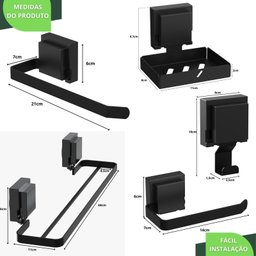 Kit Acessórios de Banheiro Ventosa Preto 5 Peças Duplo F.max - 6
