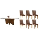 Ver imagem 1 de Conjunto: Mesa Sala Jantar Nevada Curvo 180cm + 6 Cadeiras Maldivas Madeira Naturale/off White -
