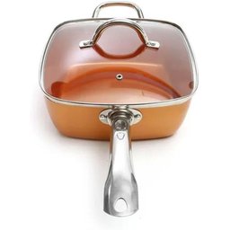 Kit Panela Caçarola Frigideira Titânio Cerâmica Grande com Cesto Cor Cobre - 1